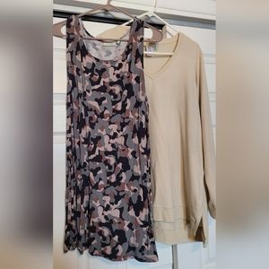 LOGO by Lori Goldstein 2-piece Camo Tank & V-neck Sweater XL Womens